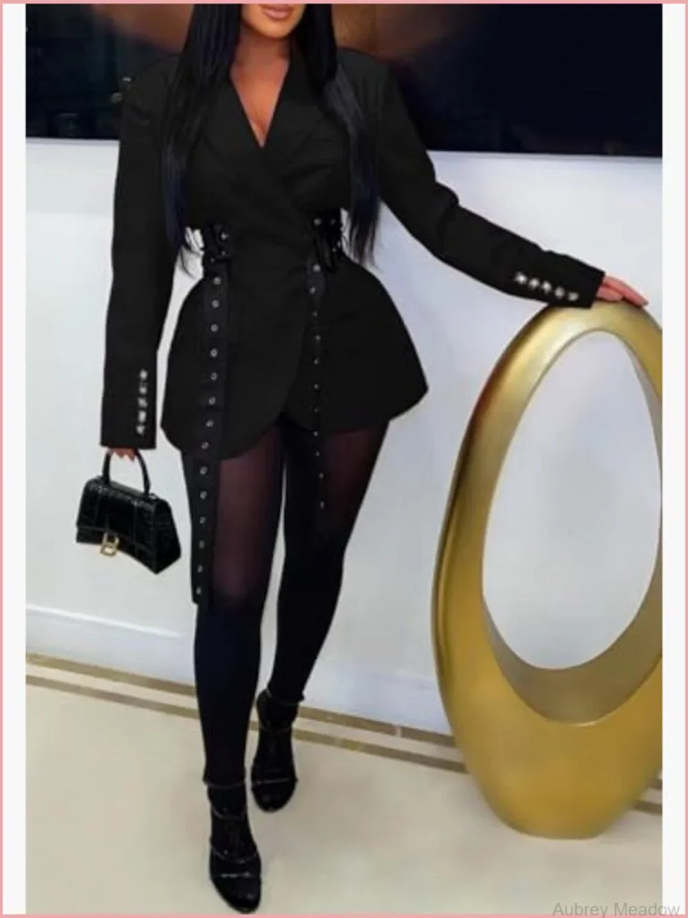 Casual Lapel Neck Blazer Long Sleeve Open Front Suit Jacket with Belt